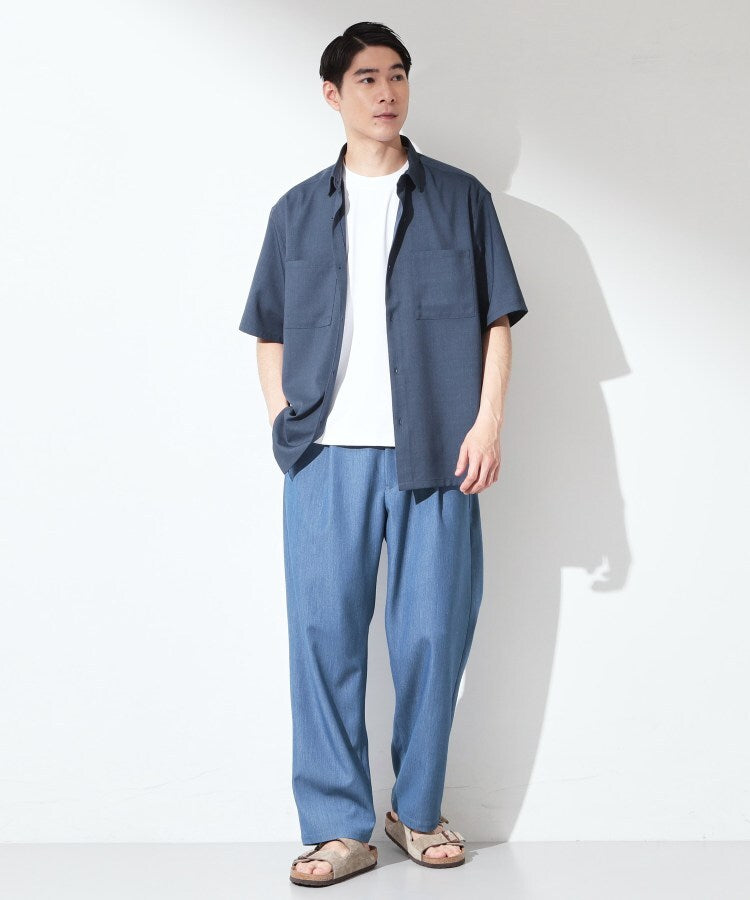 ザ ショップ ティーケー(メンズ) THE SHOP TK(Men) デニムライク セミワイドイージーパンツ 【ベルト要らず／洗濯機OK】 （ブルー(091)） ブルー(091)