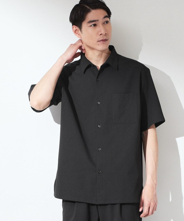 ザ ショップ ティーケー(メンズ) THE SHOP TK(Men) マイクロ シアサッカー 半袖シャツ 洗濯機OK／セットアップ可 （ブラック(019)） ブラック(019)