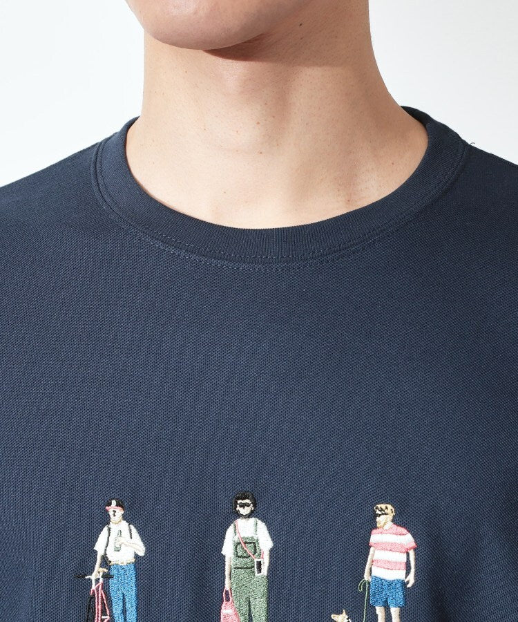 ザ ショップ ティーケー(メンズ) THE SHOP TK(Men) 刺繍×ロゴ 鹿の子 半袖Tシャツ 【洗濯機OK】 （オフホワイト(003)） オフホワイト(003)