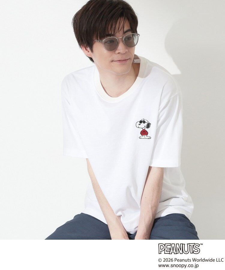 ザ ショップ ティーケー(メンズ) THE SHOP TK(Men) PEANUTS ／ ピーナッツ スヌーピー ワンポイント刺繍 半袖Tシャツ （オフホワイト(403)） オフホワイト(403)