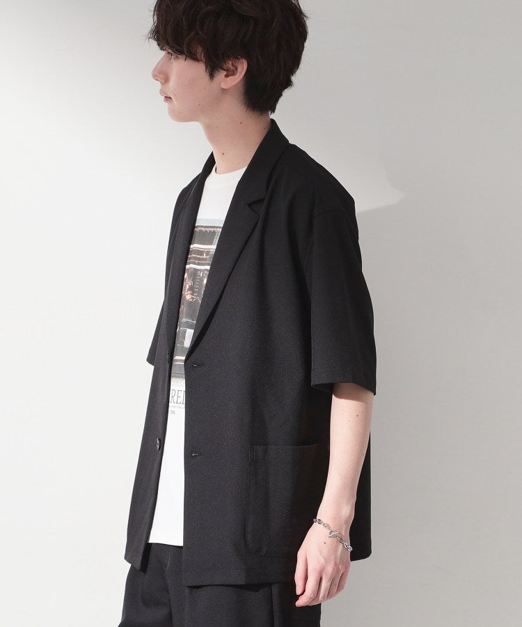ザ ショップ ティーケー(メンズ) THE SHOP TK(Men) リラックスワイド 5分袖ジャケット セットアップ可／洗濯機OK （ブラック(019)） ブラック(019)