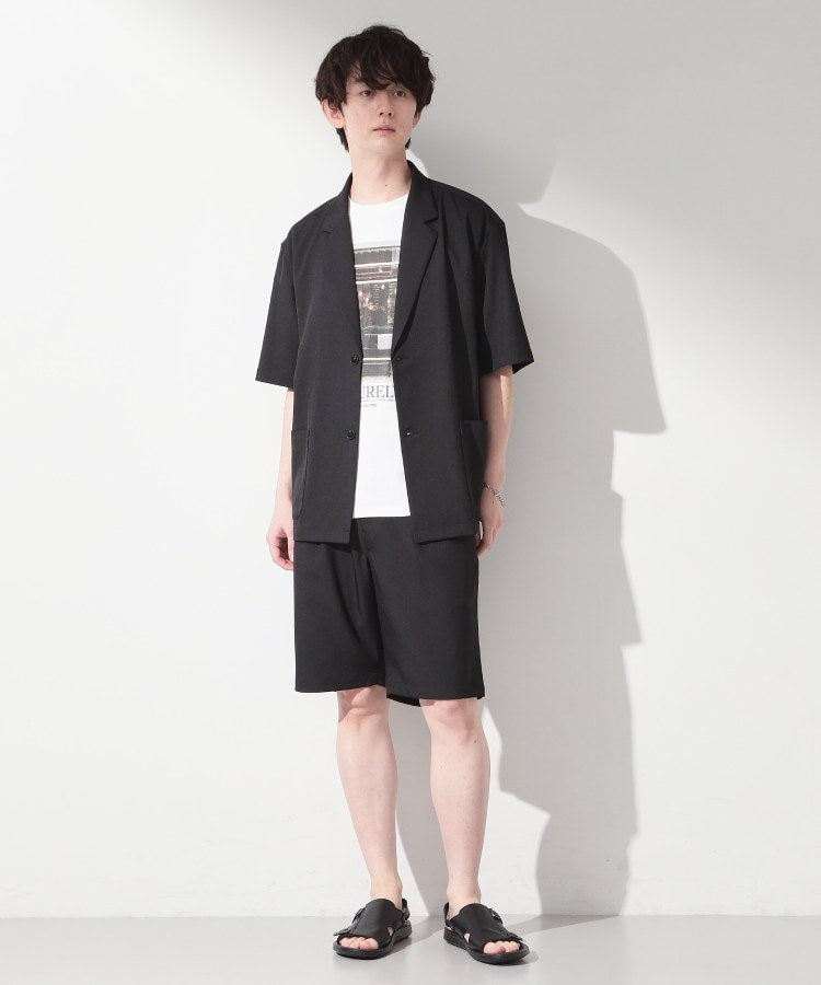 ザ ショップ ティーケー(メンズ) THE SHOP TK(Men) リラックスワイド 5分袖ジャケット セットアップ可／洗濯機OK （ブラック(019)） ブラック(019)