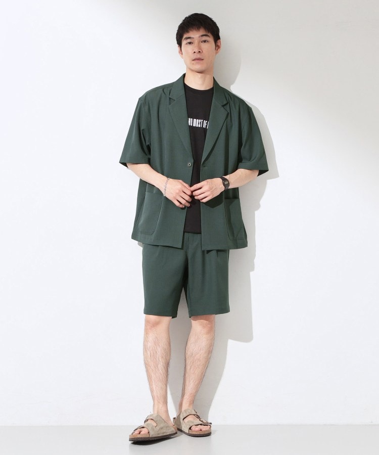 ザ ショップ ティーケー(メンズ) THE SHOP TK(Men) リラックスワイド 5分袖ジャケット セットアップ可／洗濯機OK （ブラック(019)） ブラック(019)