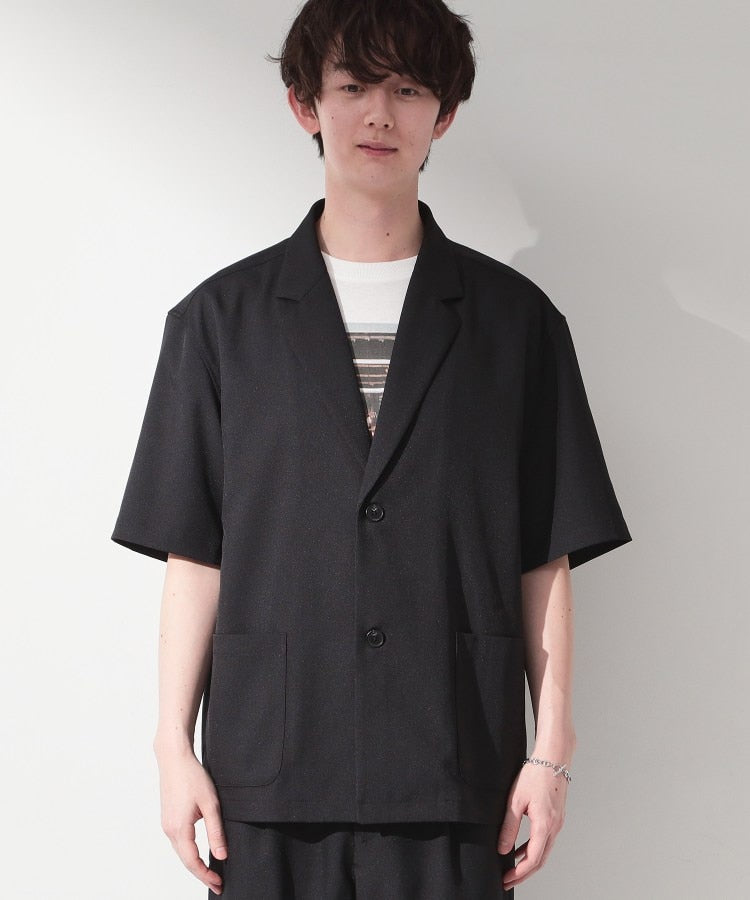 ザ ショップ ティーケー(メンズ) THE SHOP TK(Men) リラックスワイド 5分袖ジャケット セットアップ可／洗濯機OK （ブラック(019)） ブラック(019)