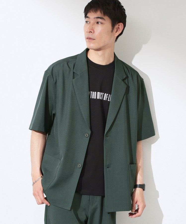 ザ ショップ ティーケー(メンズ) THE SHOP TK(Men) リラックスワイド 5分袖ジャケット セットアップ可／洗濯機OK （ブラック(019)） ブラック(019)