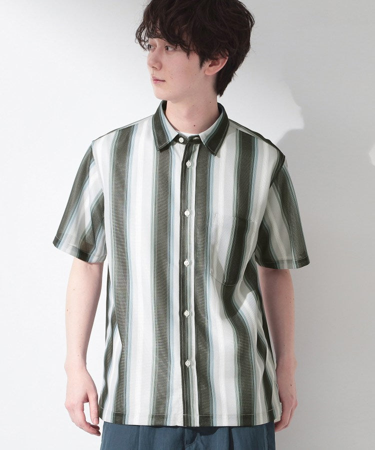 ザ ショップ ティーケー(メンズ) THE SHOP TK(Men) メッシュ ストライプ半袖シャツ 洗濯機OK／通気性◎ （ブラック(319)） ブラック(319)
