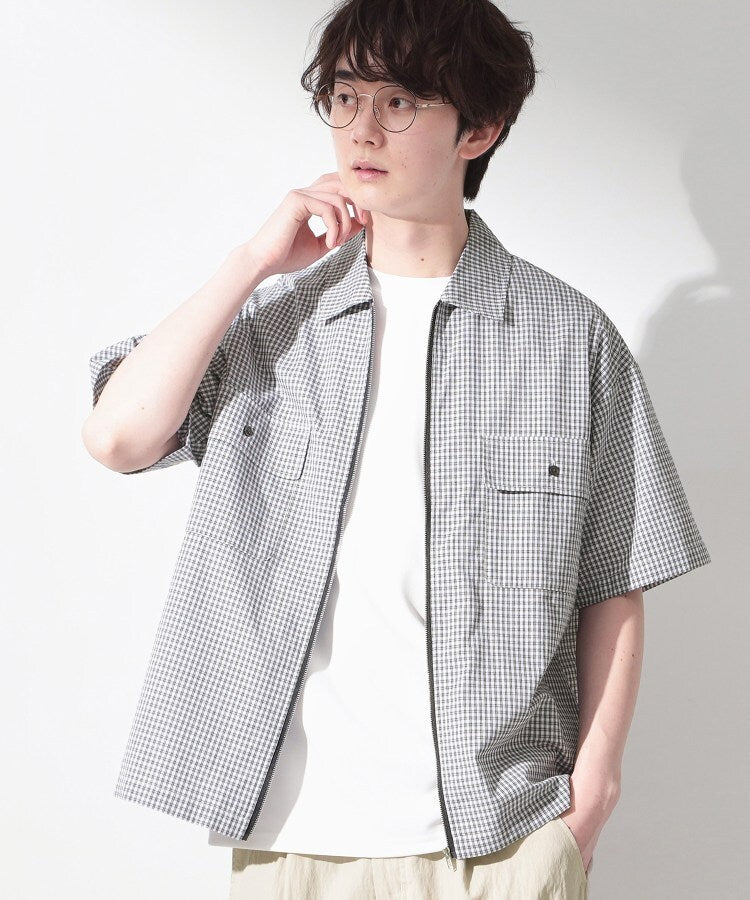 ザ ショップ ティーケー(メンズ) THE SHOP TK(Men) 半袖チェックジップシャツ 洗濯機OK （オフホワイト(203)） オフホワイト(203)