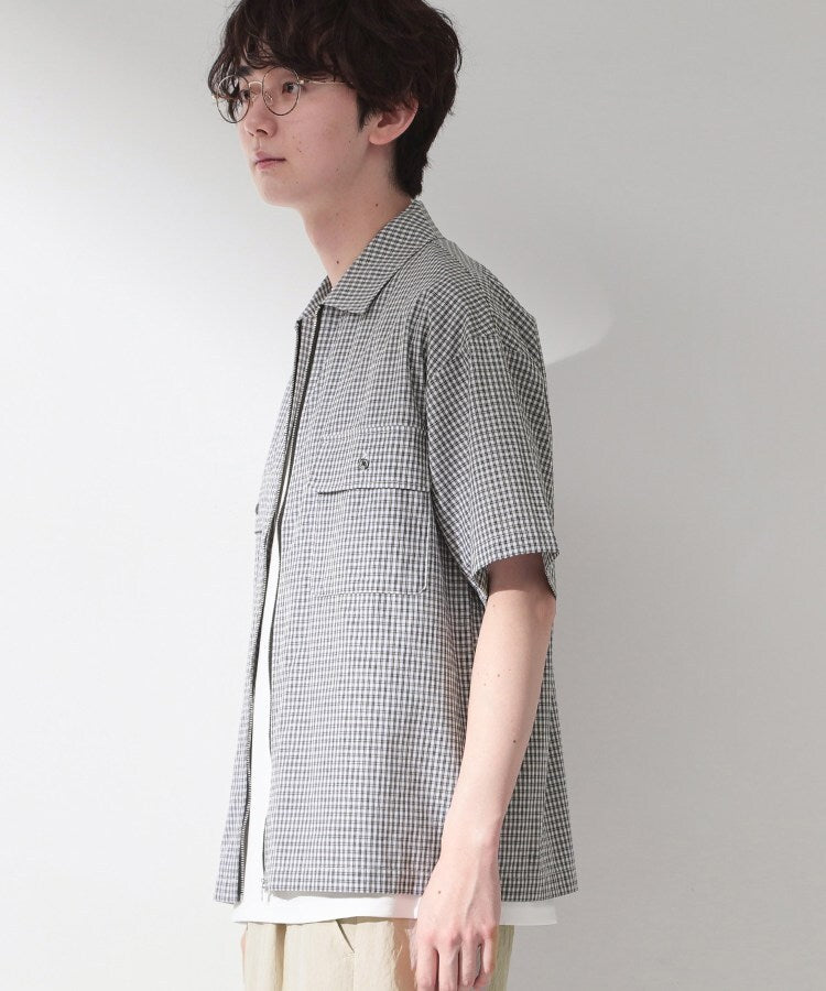 ザ ショップ ティーケー(メンズ) THE SHOP TK(Men) 半袖チェックジップシャツ 洗濯機OK （オフホワイト(203)） オフホワイト(203)