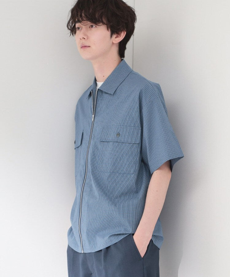 ザ ショップ ティーケー(メンズ) THE SHOP TK(Men) 半袖チェックジップシャツ 洗濯機OK （オフホワイト(203)） オフホワイト(203)