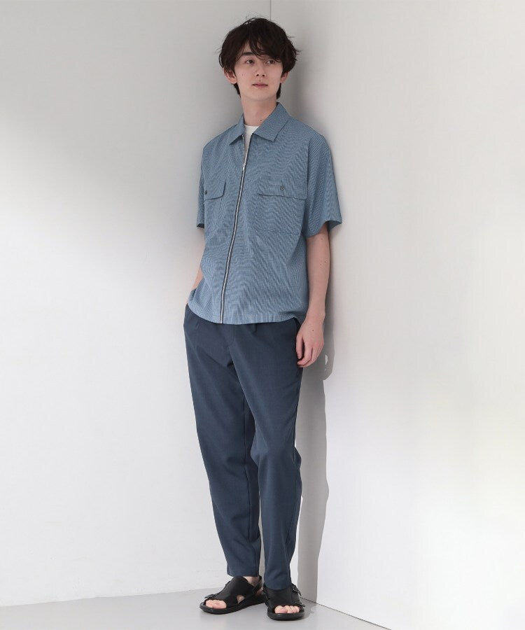 ザ ショップ ティーケー(メンズ) THE SHOP TK(Men) 半袖チェックジップシャツ 洗濯機OK （オフホワイト(203)） オフホワイト(203)