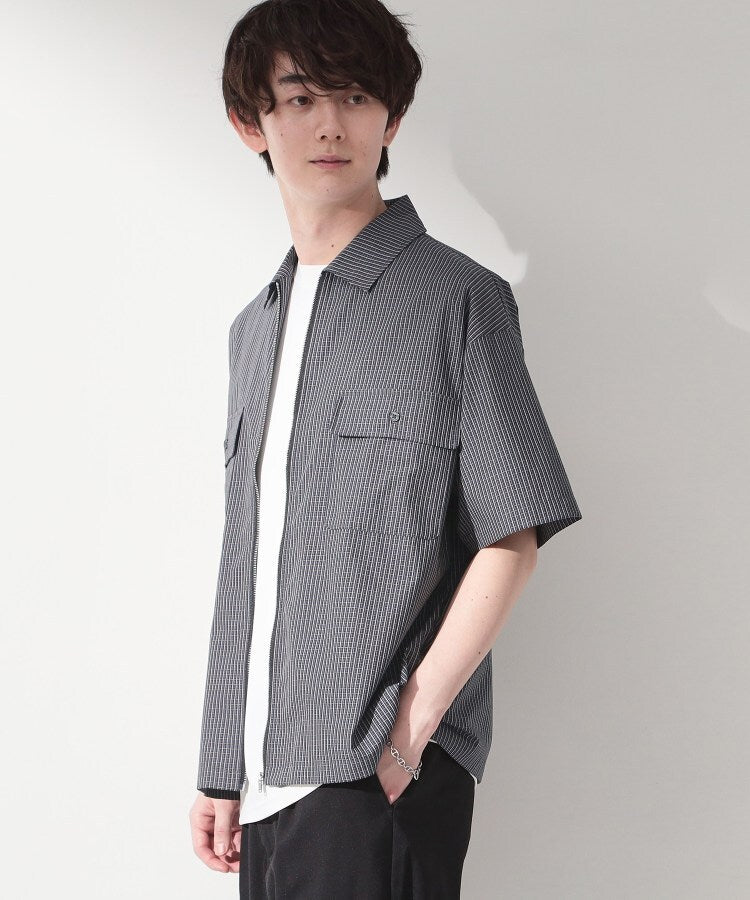 ザ ショップ ティーケー(メンズ) THE SHOP TK(Men) 半袖チェックジップシャツ 洗濯機OK （オフホワイト(203)） オフホワイト(203)