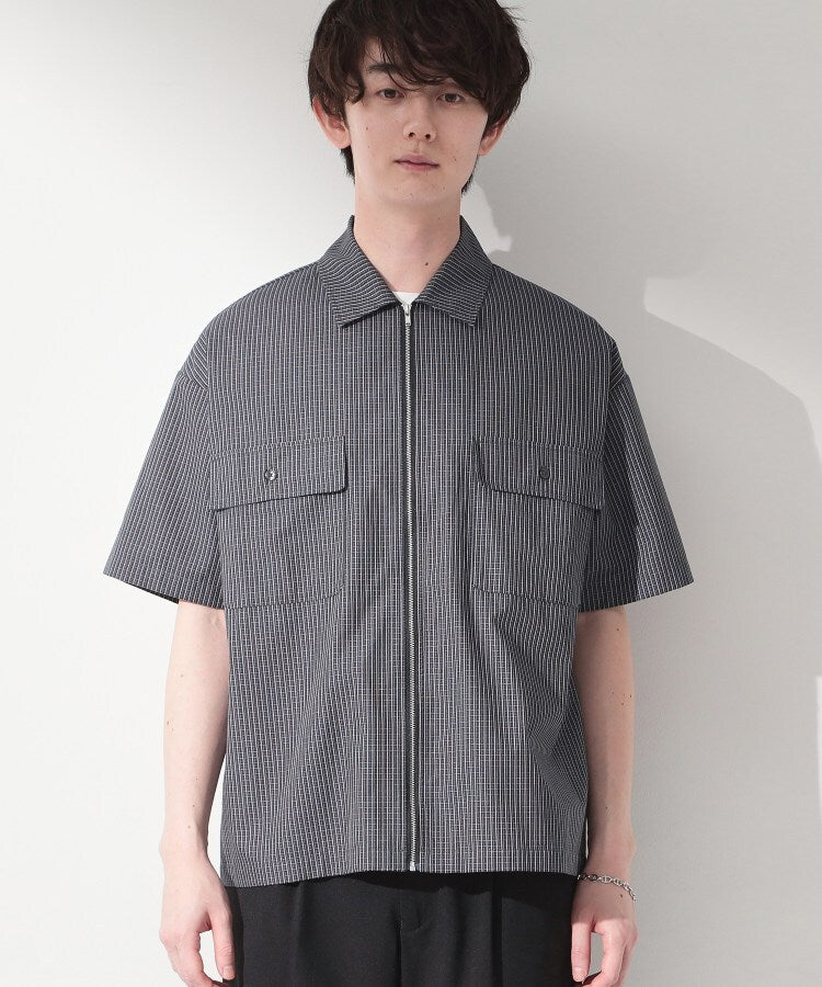 ザ ショップ ティーケー(メンズ) THE SHOP TK(Men) 半袖チェックジップシャツ 洗濯機OK （オフホワイト(203)） オフホワイト(203)