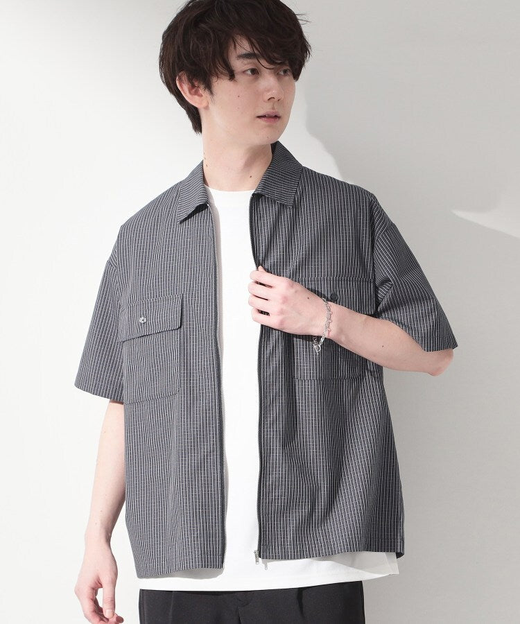ザ ショップ ティーケー(メンズ) THE SHOP TK(Men) 半袖チェックジップシャツ 洗濯機OK （オフホワイト(203)） オフホワイト(203)