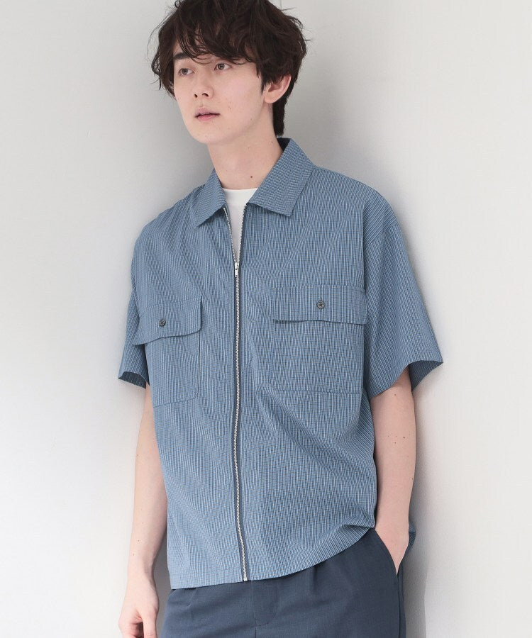 ザ ショップ ティーケー(メンズ) THE SHOP TK(Men) 半袖チェックジップシャツ 洗濯機OK （ブルー(292)） ブルー(292)