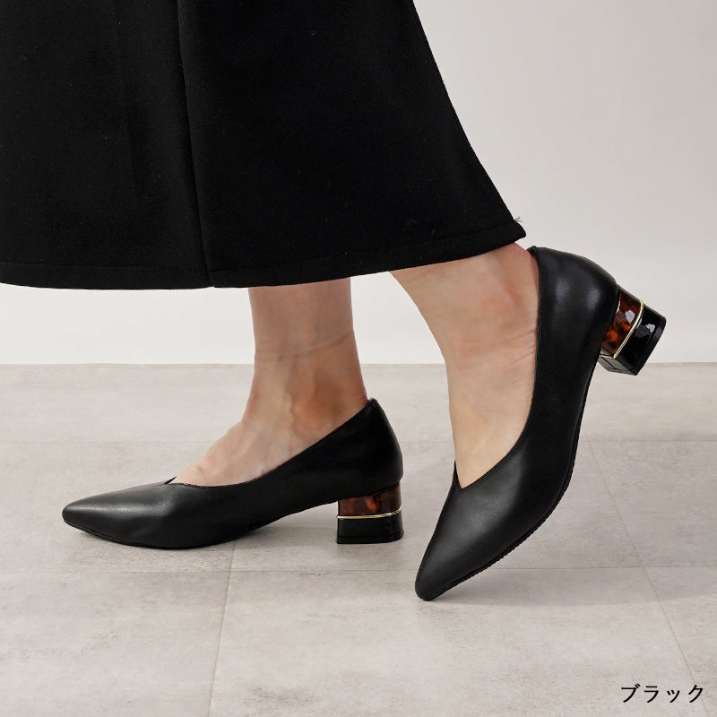 リリオブランコ Lirio blanco パンプス ポインテッドトゥ 4cm 太ヒール チャンキーヒール 25春夏新作 走れる 痛くない 黒 歩きやすい 脱げない レディース 結婚式 柔らかい フォーマル バイカラー 靴 （ブラック） ブラック