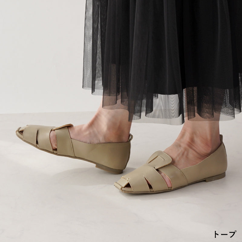 リリオブランコ Lirio blanco パンプス スクエアトゥ 1cm グルカパンプス グルカサンダル サンダル ペタンコ 27春夏新作 走れる 痛くない 黒 ベージュ レディース 柔らかい 靴 おしゃれ 編み込み （トープ） トープ