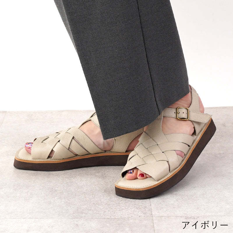 リリオブランコLirio blanco 本革サンダル編みこみ2.5cmヒールレザー