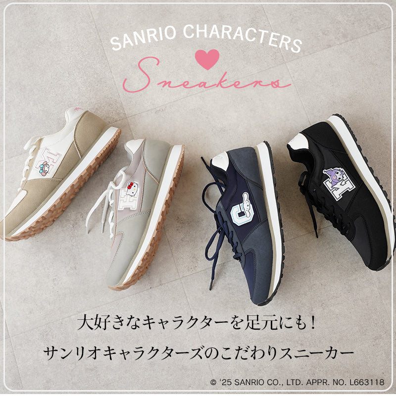 リリオブランコ Lirio blanco サンリオキャラクターズ スニーカー ハローキティ マイメロディ シナモロール クロミ 刺繍 サテン スニーカー 靴 レディース 黒 22.5-24.5cm 抗菌防臭 sanrio （グレー） グレー
