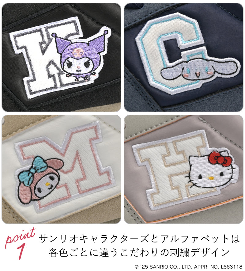リリオブランコ Lirio blanco サンリオキャラクターズ スニーカー ハローキティ マイメロディ シナモロール クロミ 刺繍 サテン スニーカー 靴 レディース 黒 22.5-24.5cm 抗菌防臭 sanrio （グレー） グレー