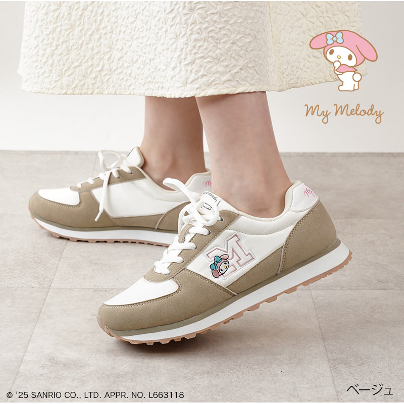 リリオブランコ Lirio blanco サンリオキャラクターズ スニーカー ハローキティ マイメロディ シナモロール クロミ 刺繍 サテン スニーカー 靴 レディース 黒 22.5-24.5cm 抗菌防臭 sanrio （グレー） グレー