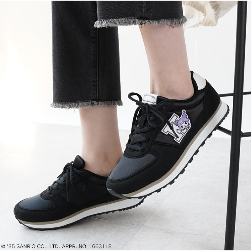 リリオブランコ Lirio blanco サンリオキャラクターズ スニーカー ハローキティ マイメロディ シナモロール クロミ 刺繍 サテン スニーカー 靴 レディース 黒 22.5-24.5cm 抗菌防臭 sanrio （ブラック） ブラック