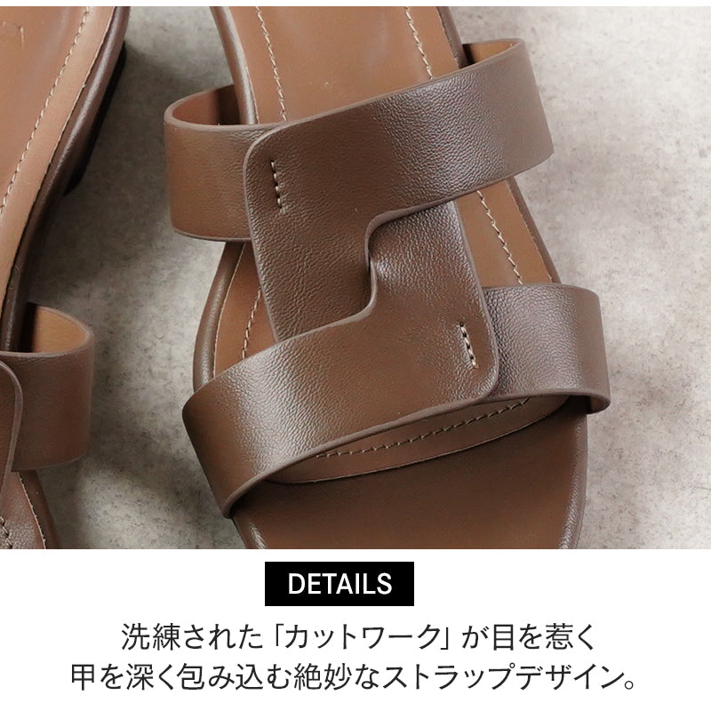 リリオブランコ Lirio blanco サンダル レディース ミュール チャンキーヒール つっかけ カットワーク フラットサンダル ローヒール ブラック 黒 （ブラック） ブラック