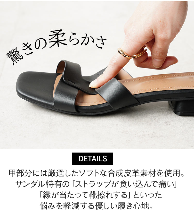 リリオブランコ Lirio blanco サンダル レディース ミュール チャンキーヒール つっかけ カットワーク フラットサンダル ローヒール ブラック 黒 （ブラック） ブラック