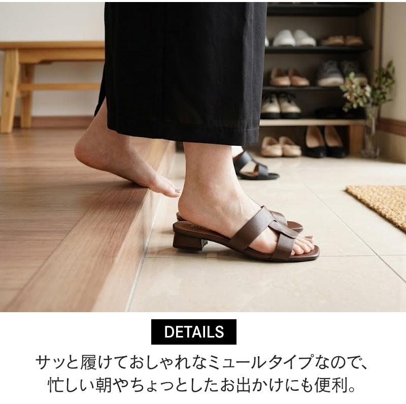 リリオブランコ Lirio blanco サンダル レディース ミュール チャンキーヒール つっかけ カットワーク フラットサンダル ローヒール ブラック 黒 （ブラック） ブラック