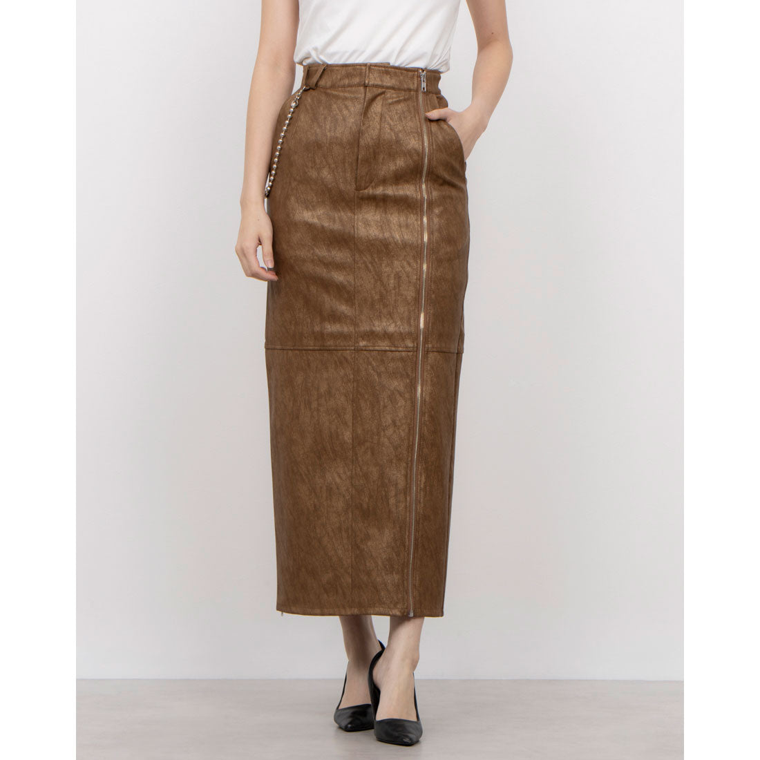 セオドリックディ THEODORIC.dy Zip Long Leather SK （BROWN） BROWN
