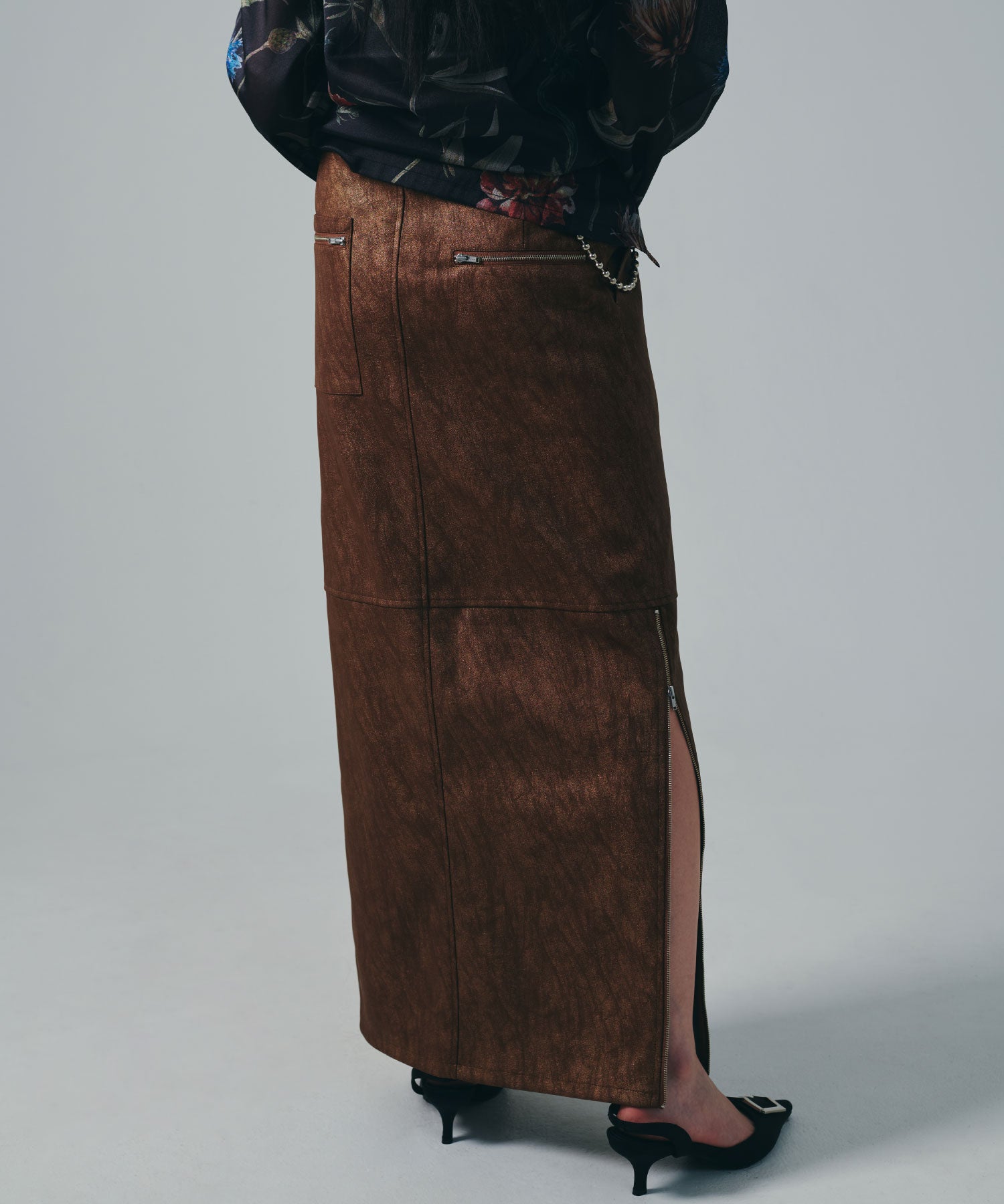 セオドリックディ THEODORIC.dy Zip Long Leather SK （BROWN） BROWN
