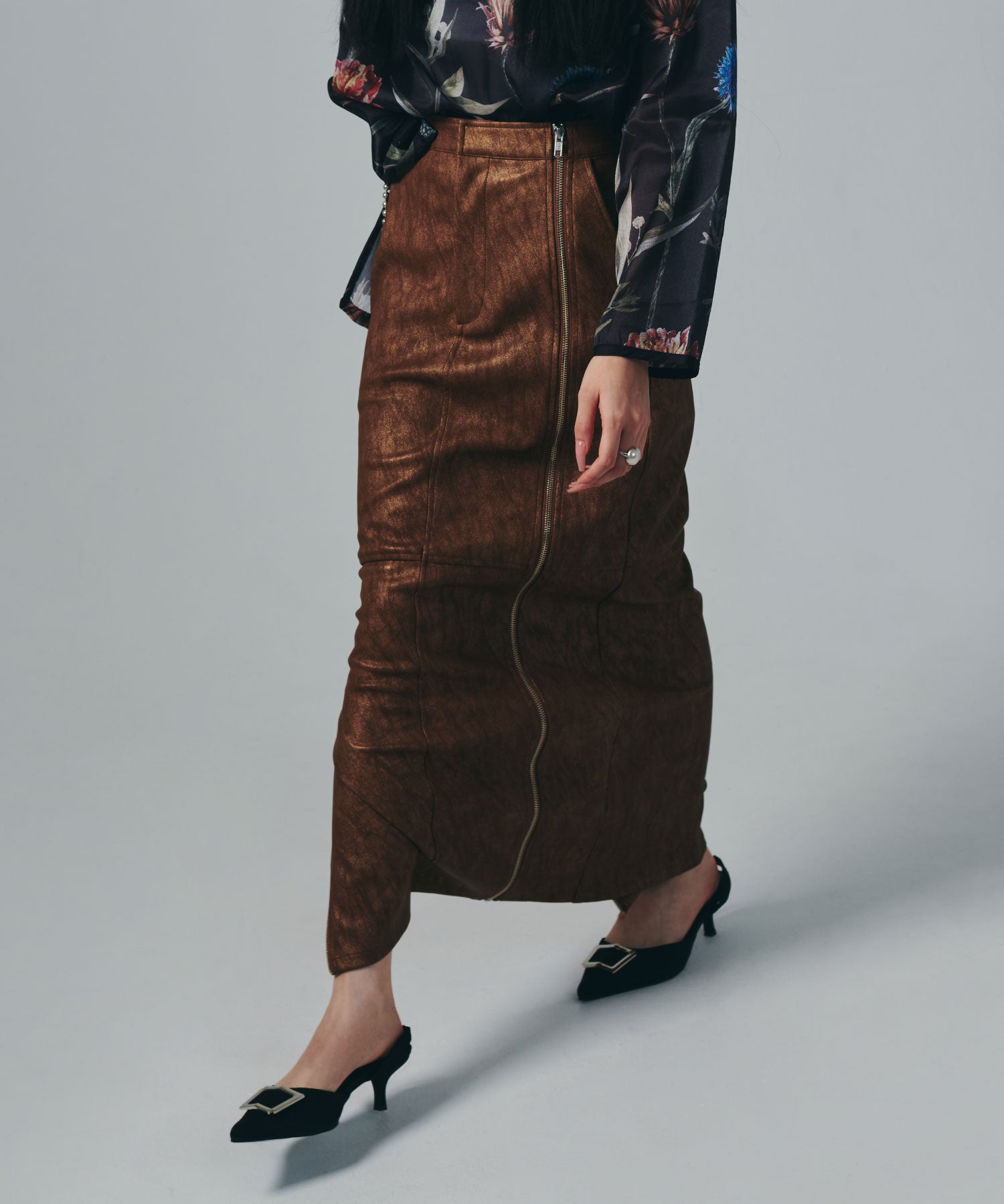 セオドリックディ THEODORIC.dy Zip Long Leather SK （BROWN） BROWN