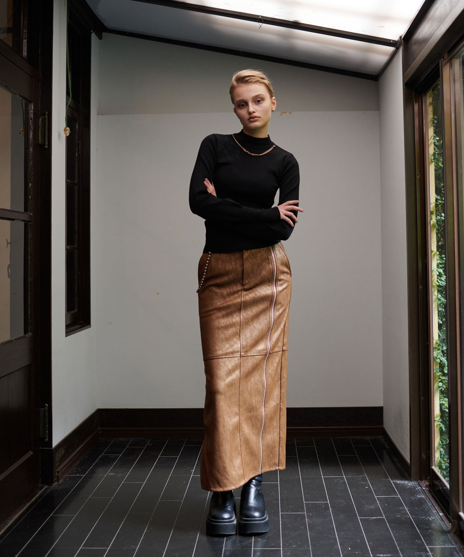 セオドリックディ THEODORIC.dy Zip Long Leather SK （BROWN） BROWN