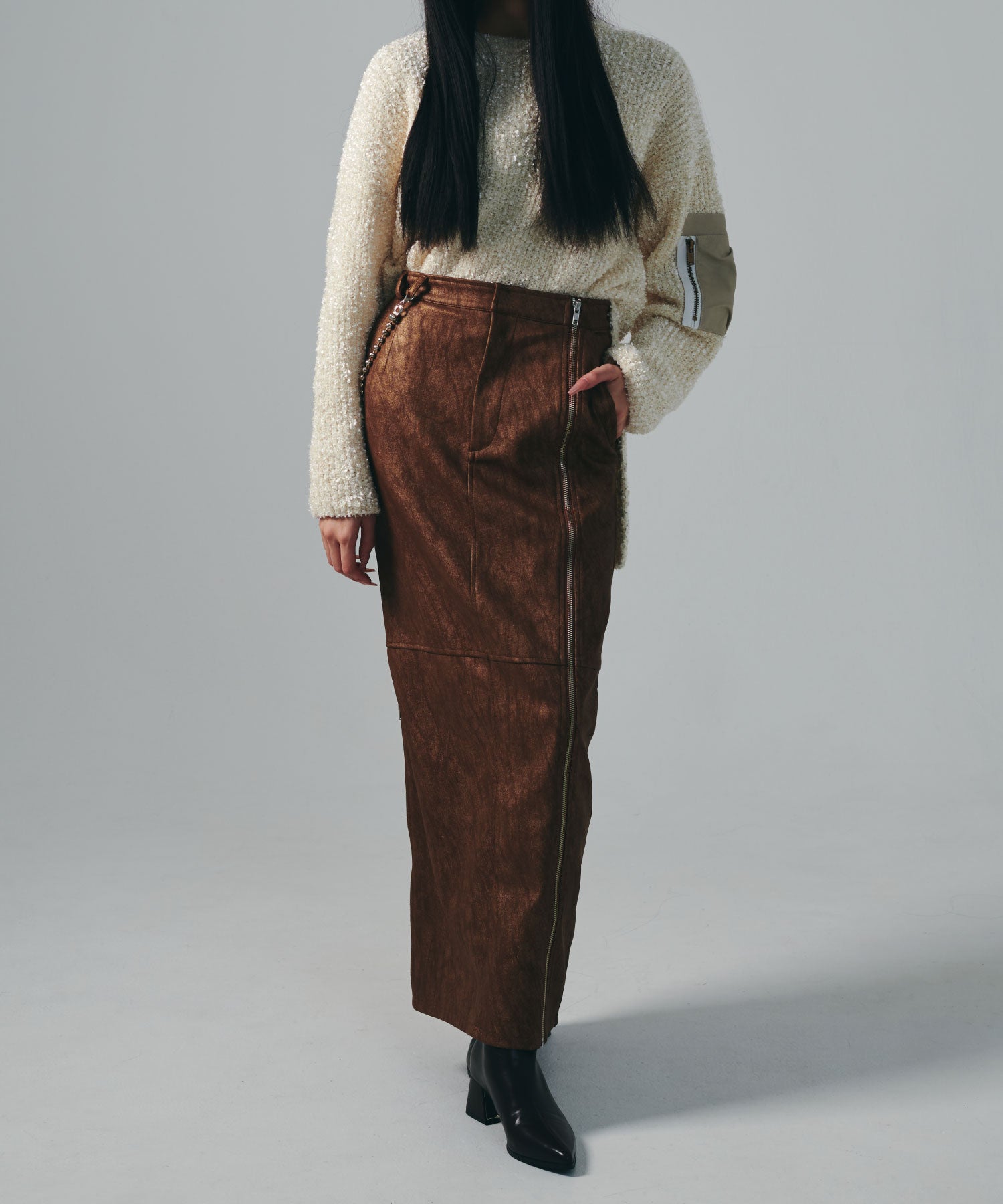 セオドリックディ THEODORIC.dy Zip Long Leather SK （BROWN） BROWN