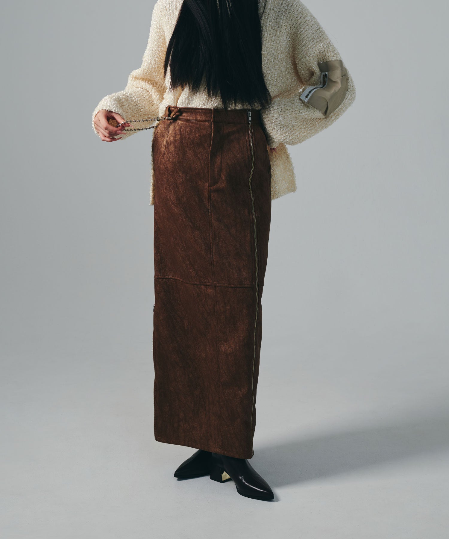 セオドリックディ THEODORIC.dy Zip Long Leather SK （BROWN） BROWN