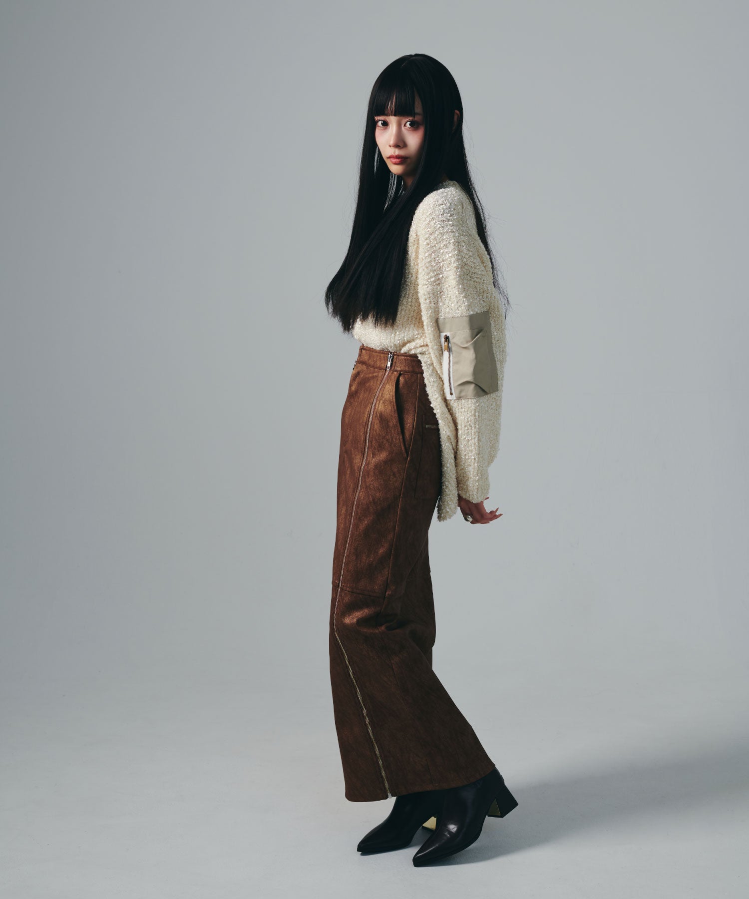 セオドリックディ THEODORIC.dy Zip Long Leather SK （BROWN） BROWN