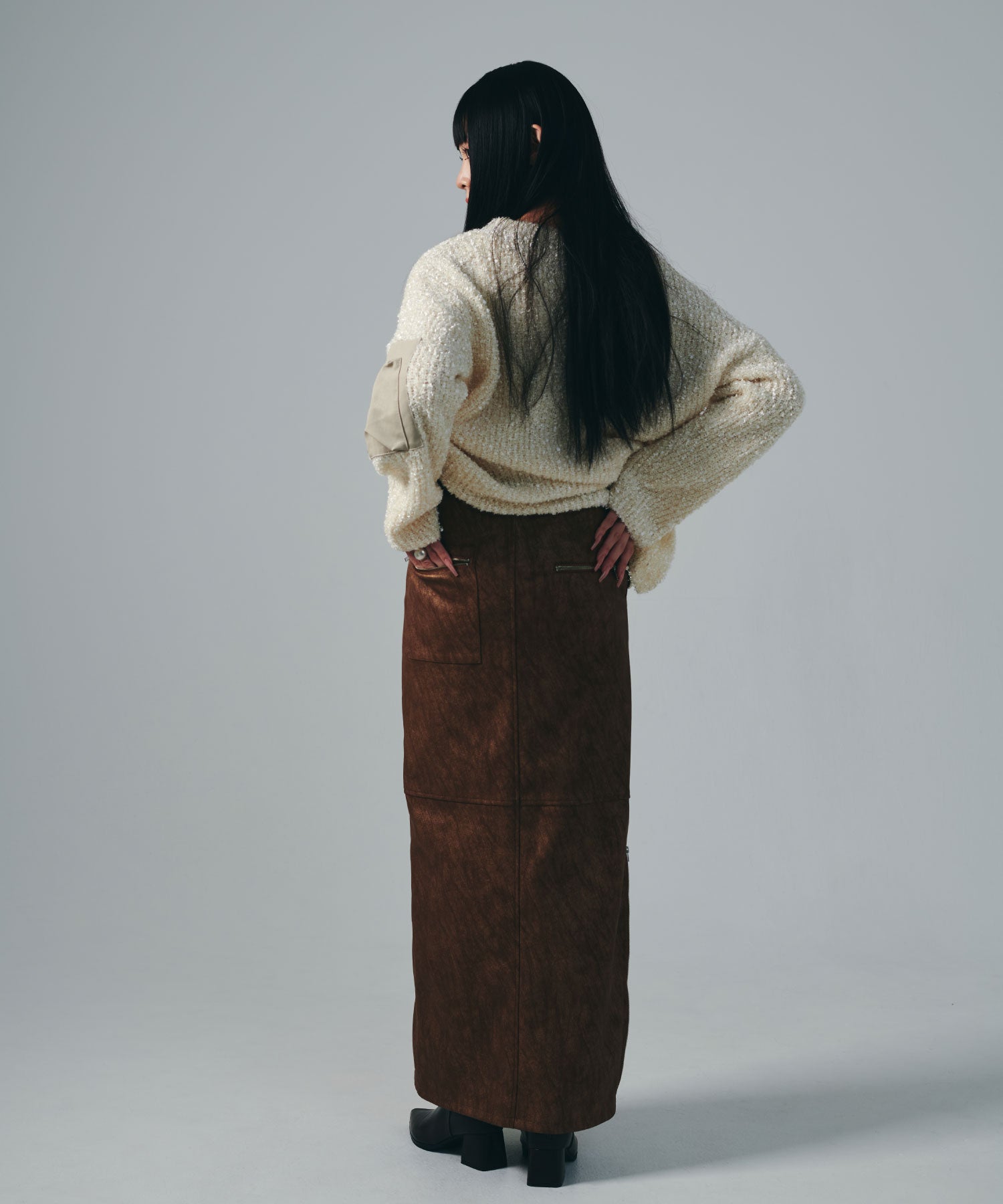 セオドリックディ THEODORIC.dy Zip Long Leather SK （BROWN） BROWN
