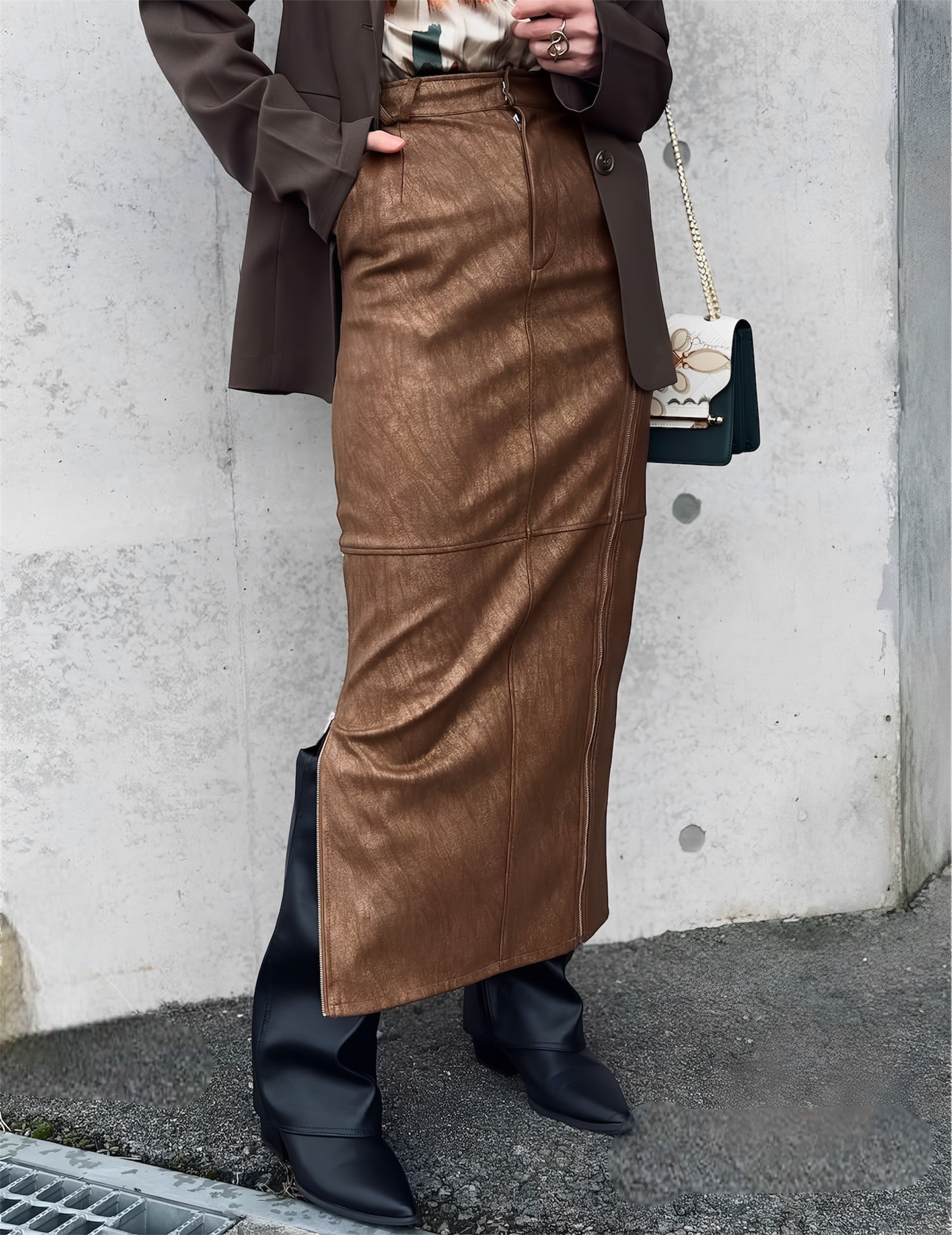 セオドリックディ THEODORIC.dy Zip Long Leather SK （BROWN） BROWN