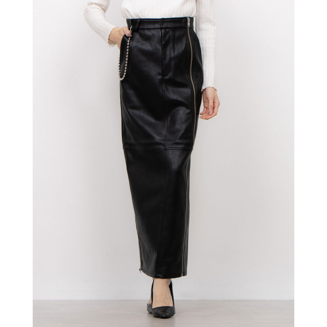 セオドリックディ THEODORIC.dy Zip Long Leather SK （BLACK） BLACK