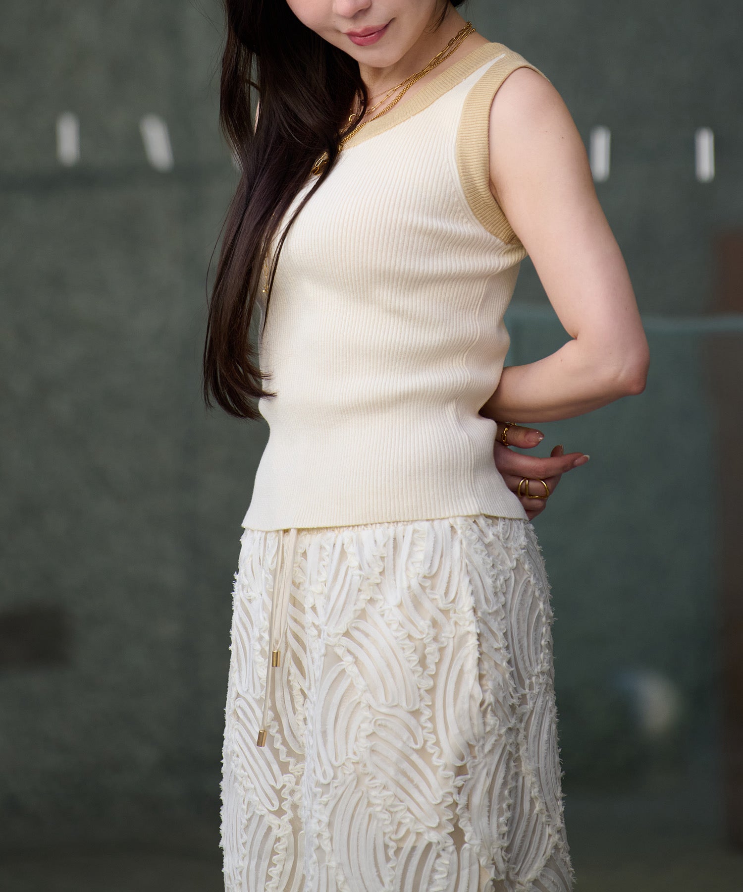 セオドリックディ THEODORIC.dy Arm Bicolor Knit Tank （アイボリー） アイボリー
