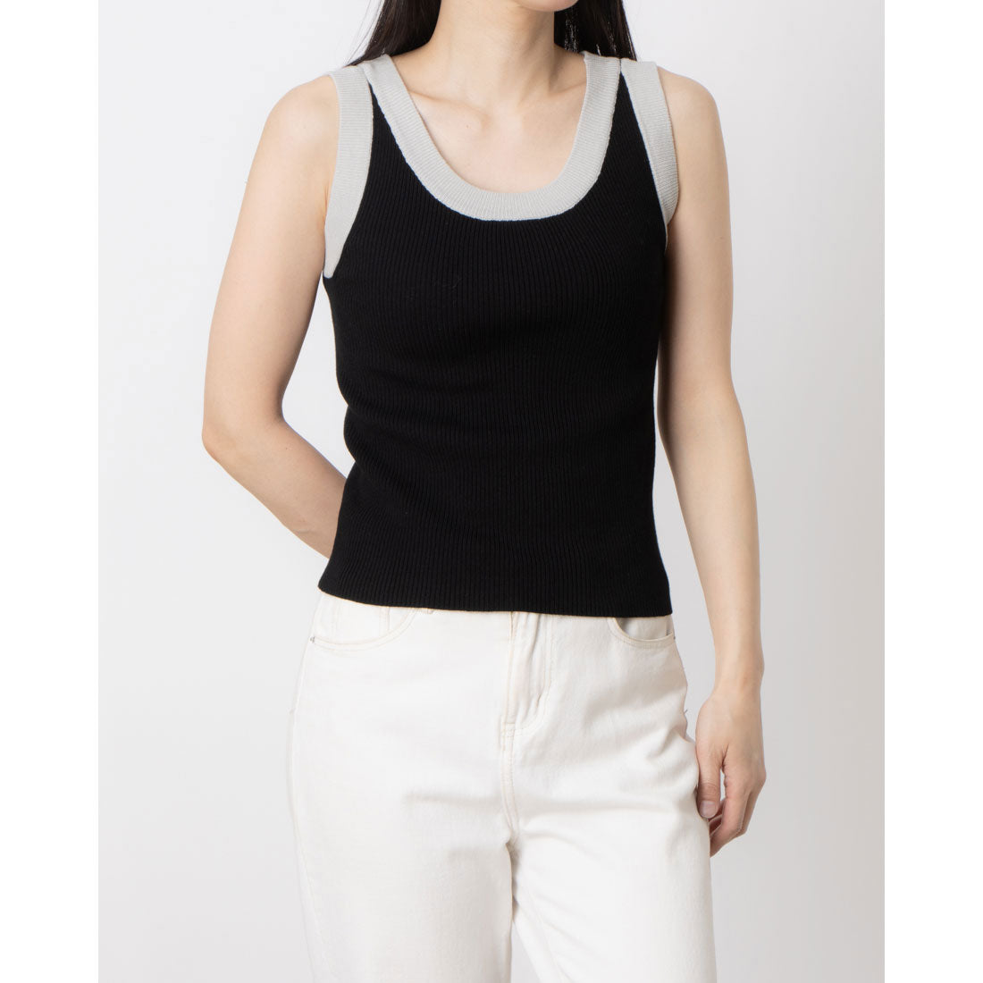 セオドリックディ THEODORIC.dy Arm Bicolor Knit Tank （アイボリー） アイボリー