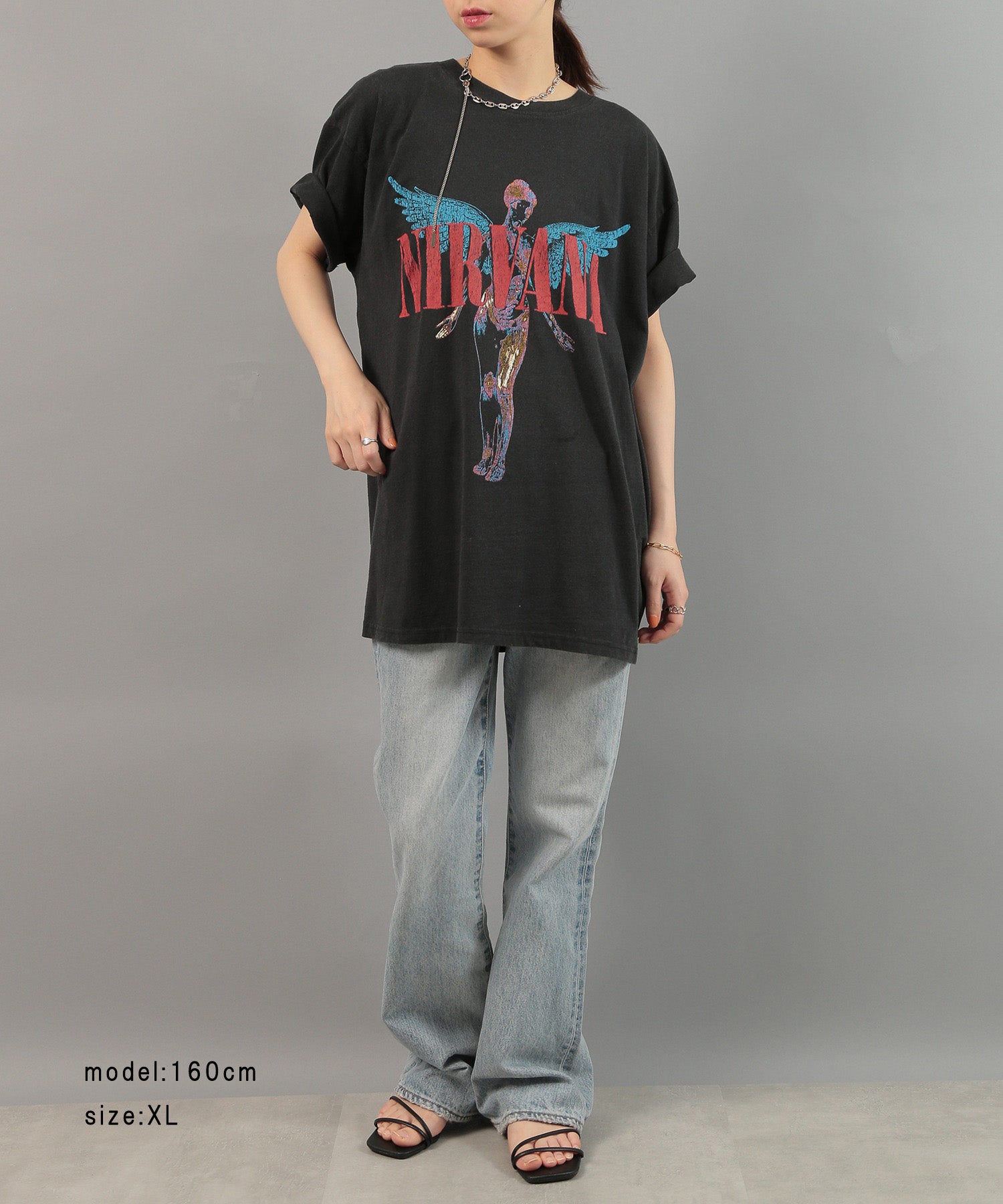 スリフティールック THRIFTY LOOK NIRVANA / RED HOT CHILI PEPPERS / The Beatles / oasis vintage Tee ロックバンドTEE S/S 半袖Tシャツ （ブラック） ブラック