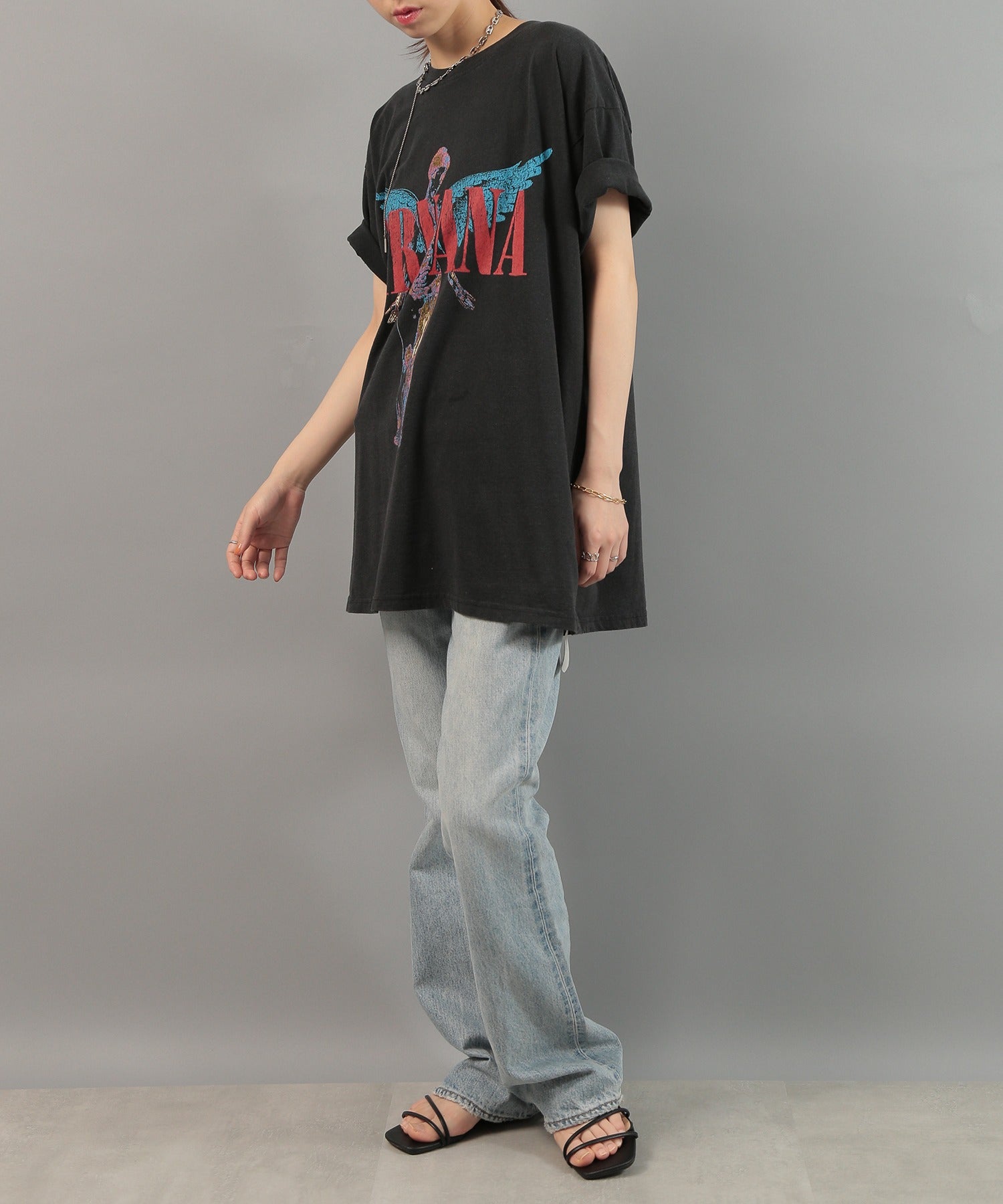 スリフティールック THRIFTY LOOK NIRVANA / RED HOT CHILI PEPPERS / The Beatles / oasis vintage Tee ロックバンドTEE S/S 半袖Tシャツ （ブラック） ブラック