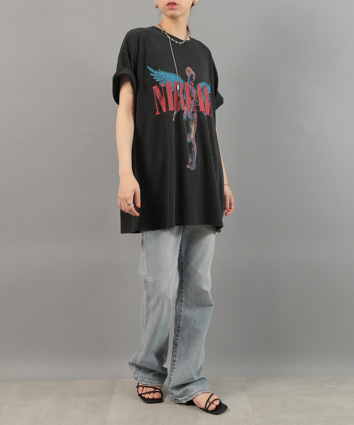 スリフティールック THRIFTY LOOK NIRVANA / RED HOT CHILI PEPPERS / The Beatles / oasis vintage Tee ロックバンドTEE S/S 半袖Tシャツ （ブラック） ブラック