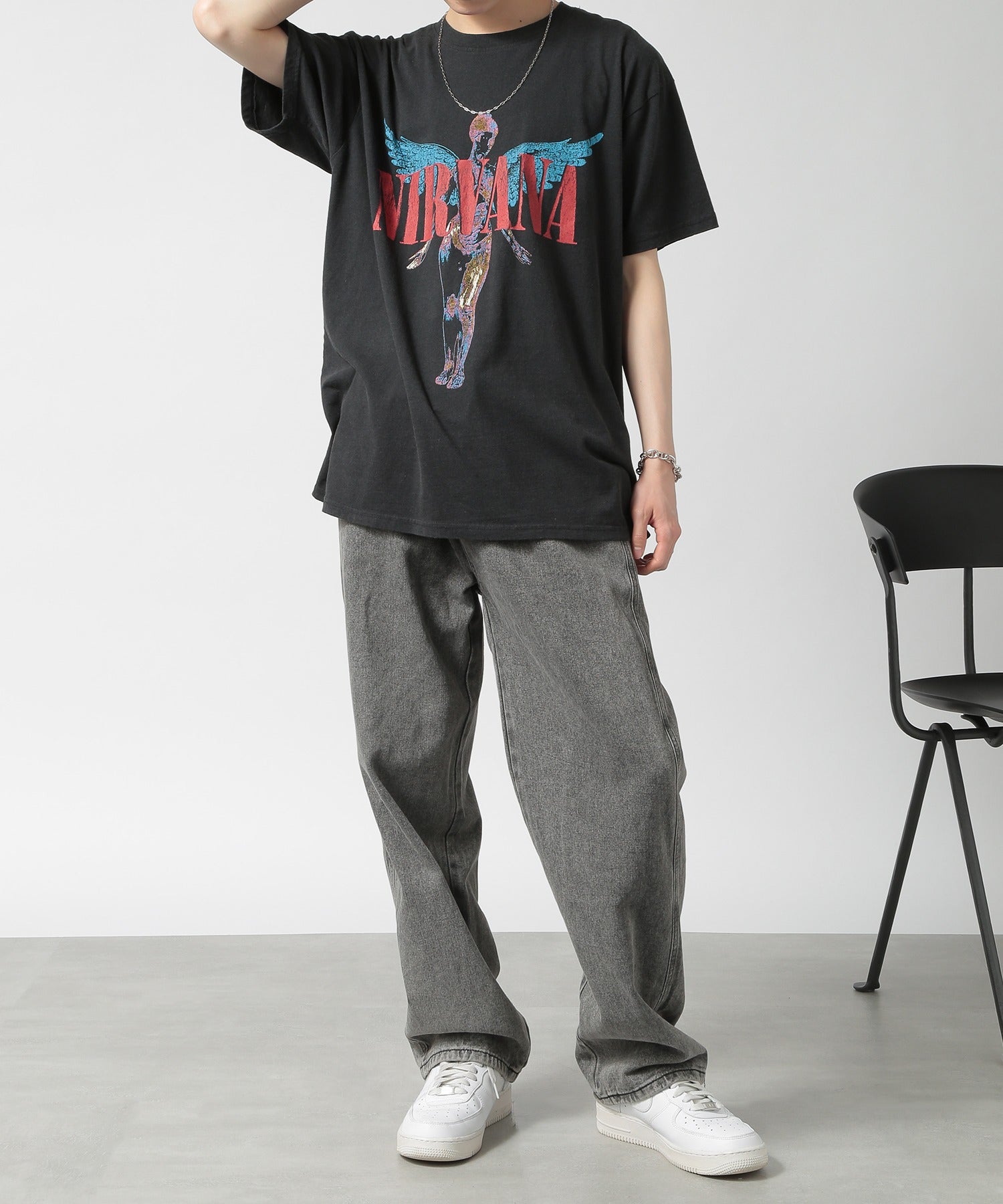 スリフティールック THRIFTY LOOK NIRVANA / RED HOT CHILI PEPPERS / The Beatles / oasis vintage Tee ロックバンドTEE S/S 半袖Tシャツ （ブラック） ブラック