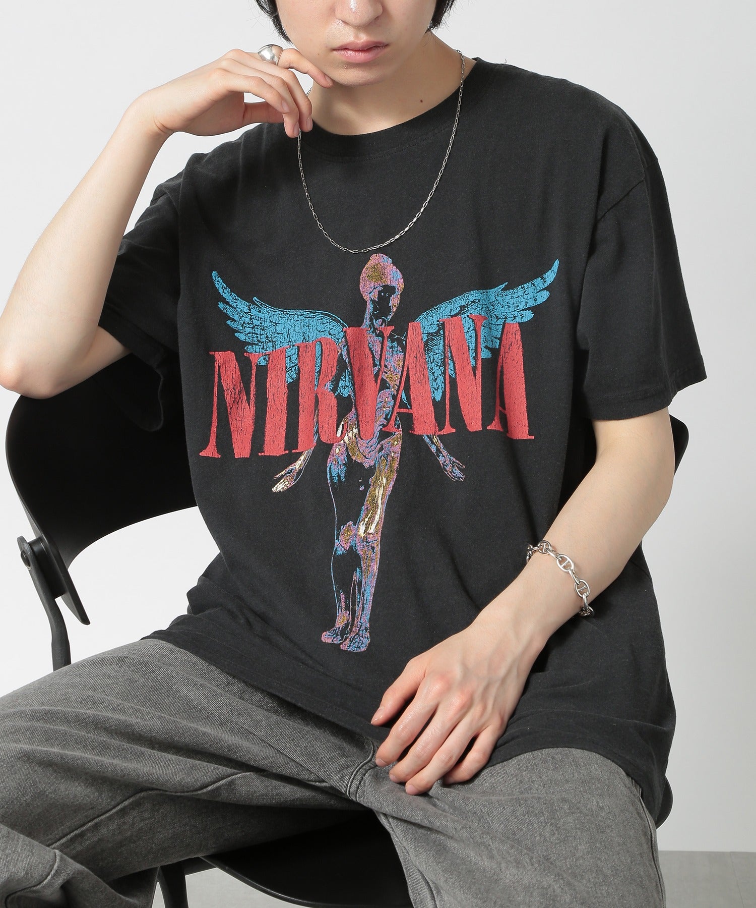 スリフティールック THRIFTY LOOK NIRVANA / RED HOT CHILI PEPPERS / The Beatles / oasis vintage Tee ロックバンドTEE S/S 半袖Tシャツ （ブラック） ブラック