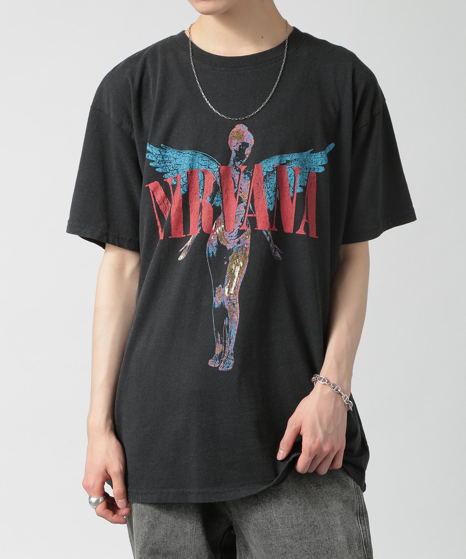 スリフティールック THRIFTY LOOK NIRVANA / RED HOT CHILI PEPPERS / The Beatles / oasis vintage Tee ロックバンドTEE S/S 半袖Tシャツ （ブラック） ブラック