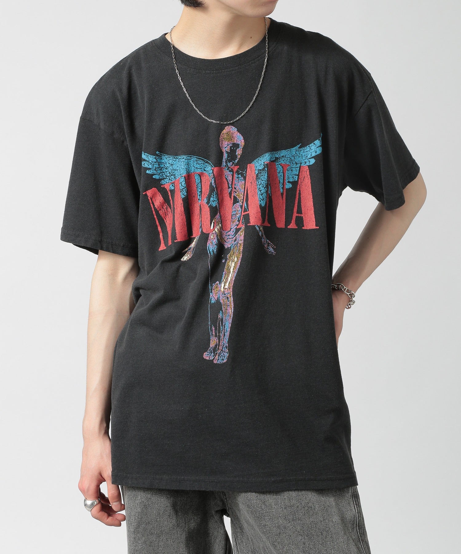スリフティールック THRIFTY LOOK NIRVANA / RED HOT CHILI PEPPERS / The Beatles / oasis vintage Tee ロックバンドTEE S/S 半袖Tシャツ （ブラック） ブラック