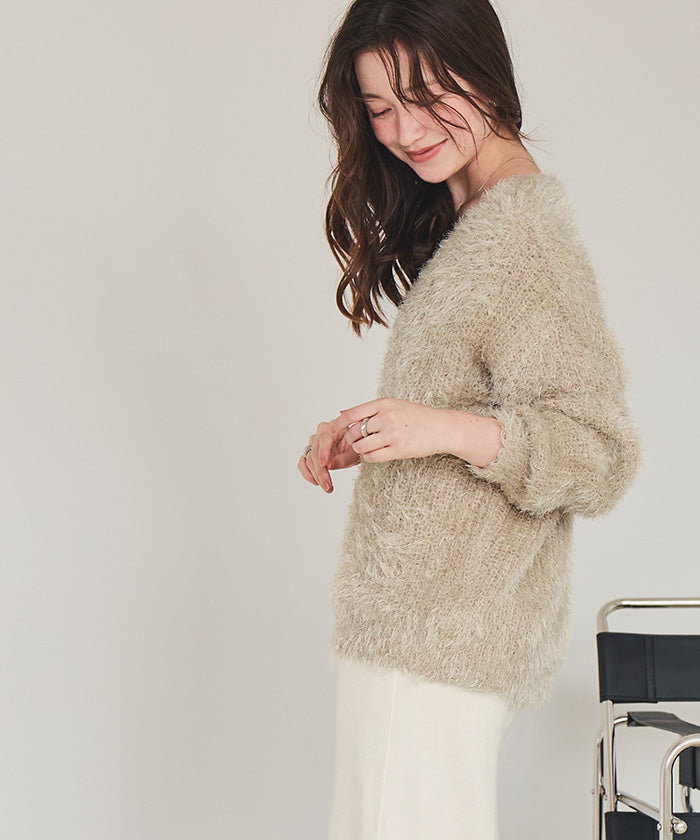 ティティベイト titivate エアリーシャギーニットカーディガン （ベージュ） ベージュ