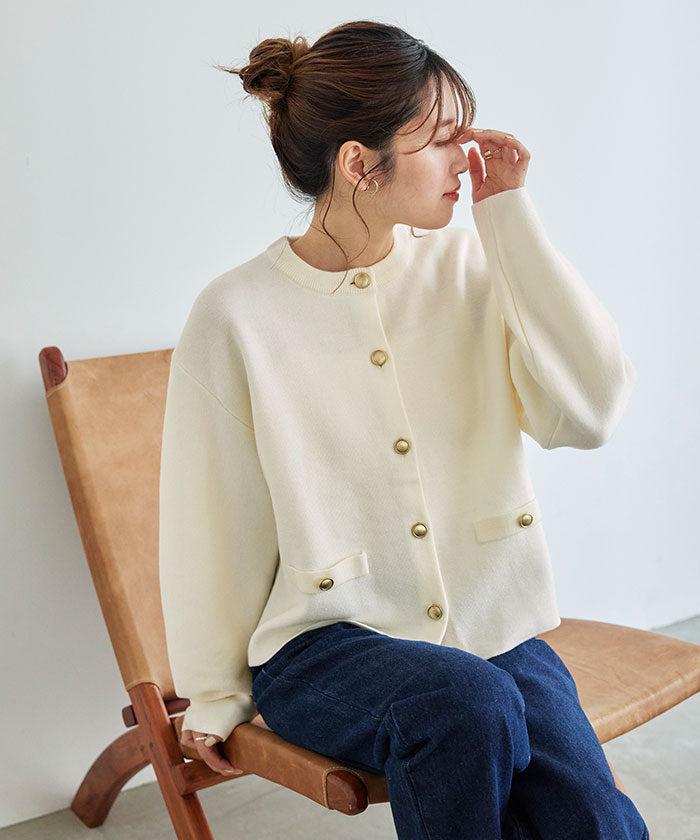 ティティベイト titivate ゴールド釦ニットカーディガン （ボーダー/オフホワイト） ボーダー/オフホワイト