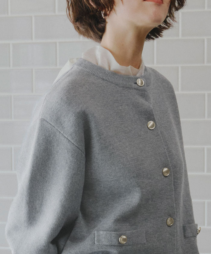 ティティベイト titivate ゴールド釦ニットカーディガン （ボーダー/オフホワイト） ボーダー/オフホワイト